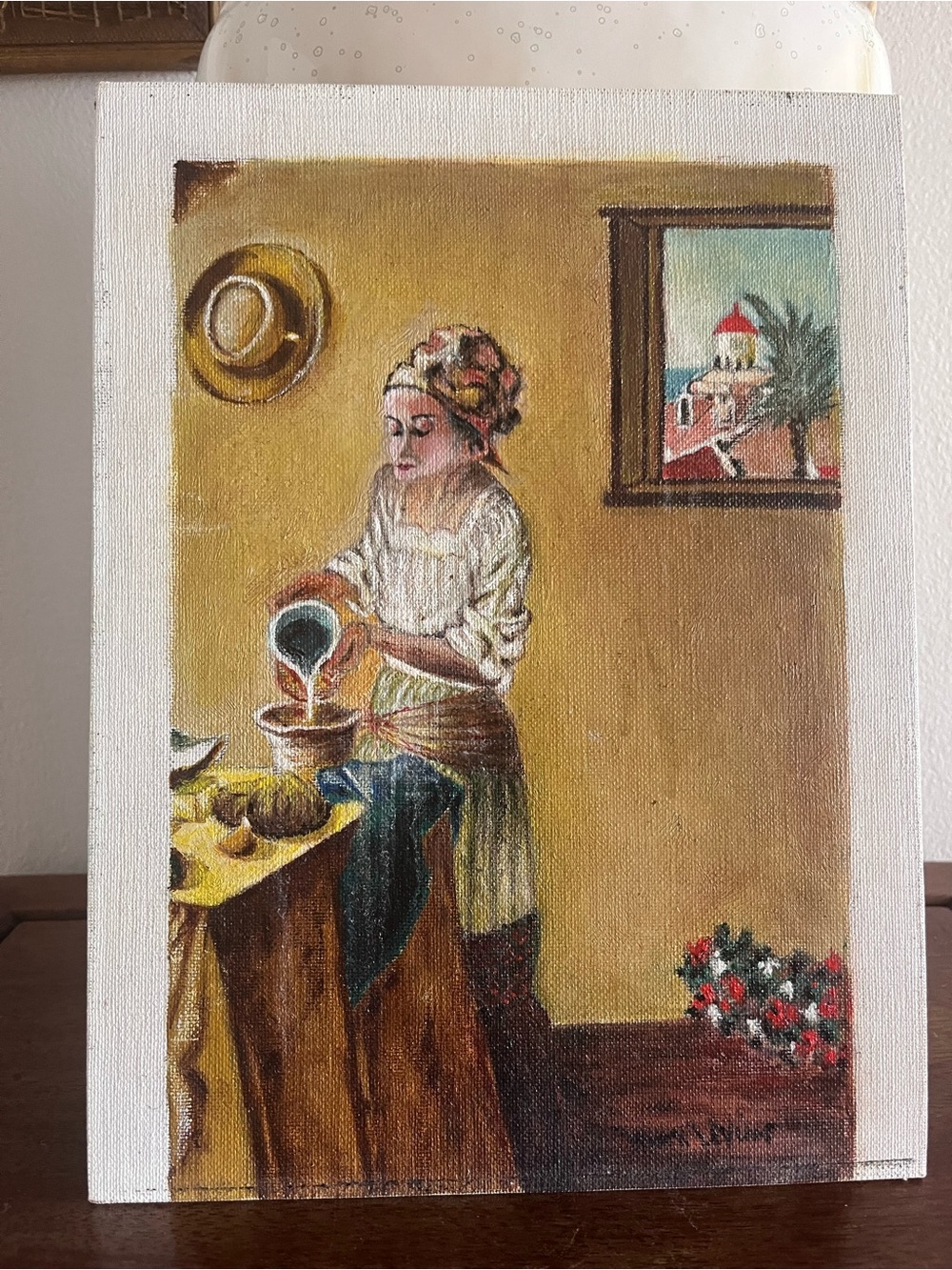 VTG Women Cooking Original Art Painting Oil on Board Artist Signed Max Levine